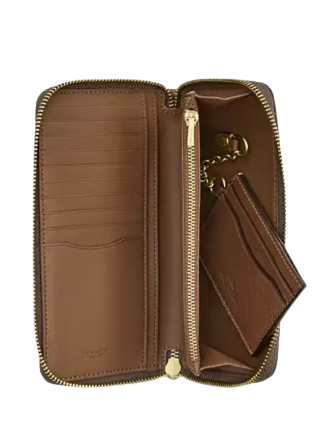Coach Long Zip Around Wallet With Detachable Card Case Dark Stone