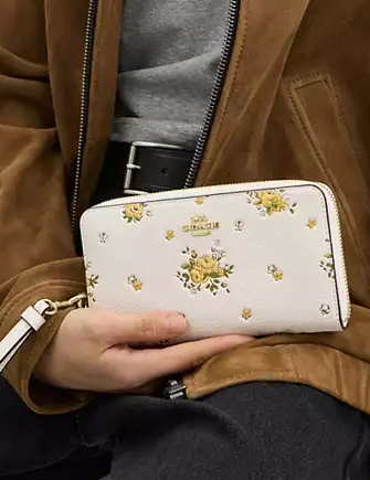 Coach Long Zip Around Wallet With Floral Print Challk