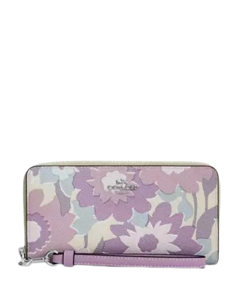 Coach Long Zip Around Wallet With Floral Print Purple