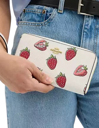 Coach Long Zip Around Wallet With Strawberry Print Chalk