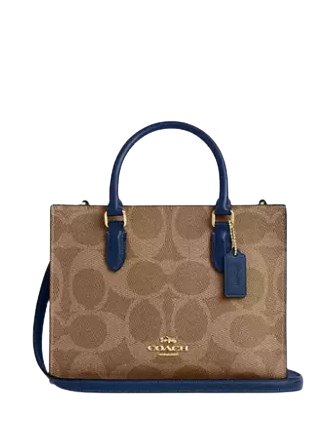 Coach Maggie Small Tote Bag In Signature Canvas Tan Deep Blue