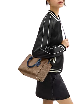 Coach Maggie Small Tote Bag In Signature Canvas Tan Deep Blue