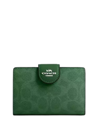 Coach Medium Corner Zip Wallet In Signature Canvas Bright Jade