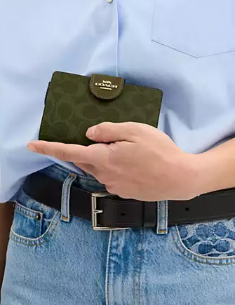 Coach Medium Corner Zip Wallet In Signature Canvas Olive