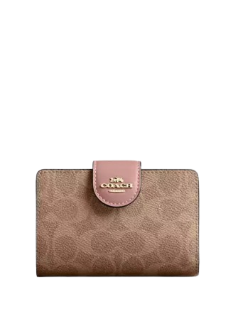 Pink and tan coach wallet outlet