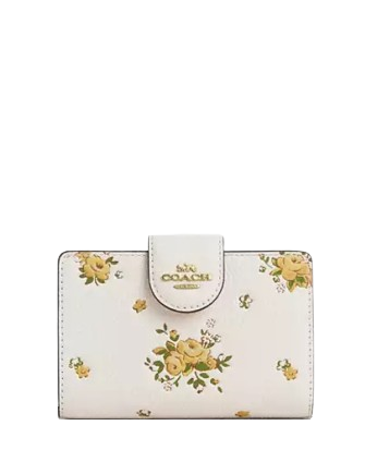 Coach Medium Corner Zip Wallet With Floral Print Chalk
