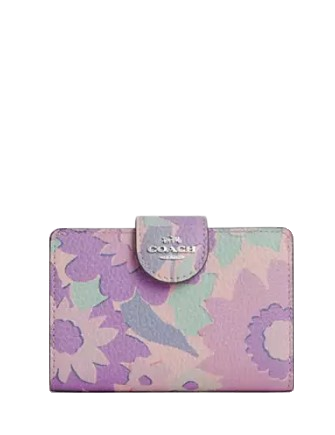 Coach Medium Corner Zip Wallet With Floral Print Ivory