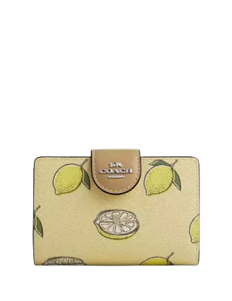 Coach Medium Corner Zip Wallet With Lemon Print Garden Glade