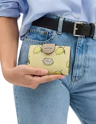 Coach Medium Corner Zip Wallet With Lemon Print Garden Glade