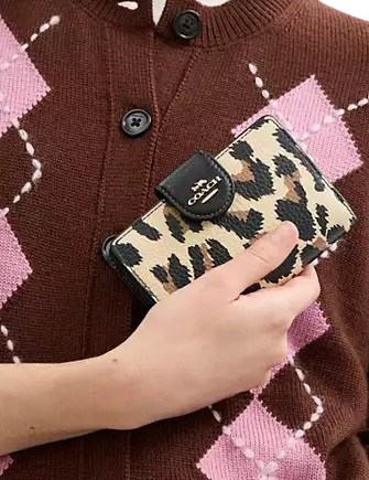 Coach Medium Corner Zip Wallet With Leopard Print