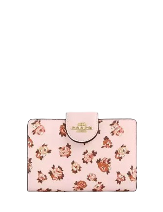 Coach Medium Corner Zip Wallet With Rosette Print Blush
