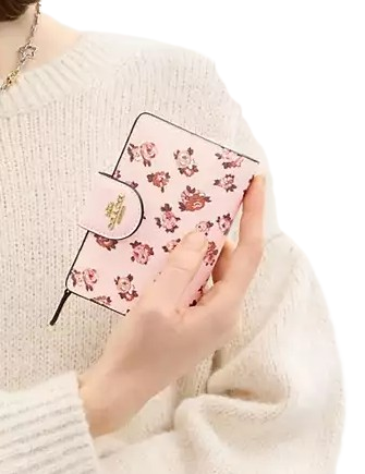 Coach Medium Corner Zip Wallet With Rosette Print Blush