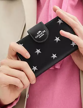 Coach Medium Corner Zip Wallet With Star Print Black