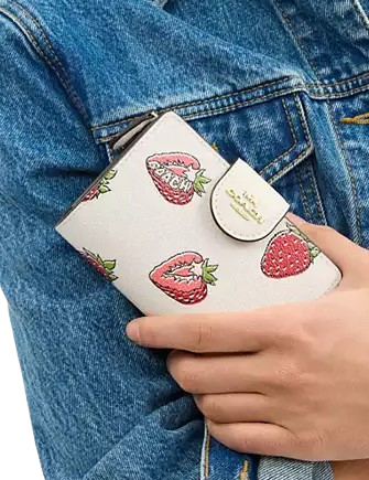 Coach Medium Corner Zip Wallet With Strawberry Print