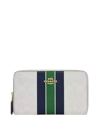Coach Medium Id Zip Wallet In Signature Canvas With Varsity Stripe Chalk