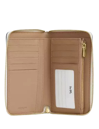 Coach Medium Id Zip Wallet In Signature Canvas With Varsity Stripe Chalk