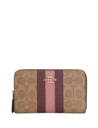 Coach Medium Id Zip Wallet In Signature Canvas With Varsity Stripe Tan