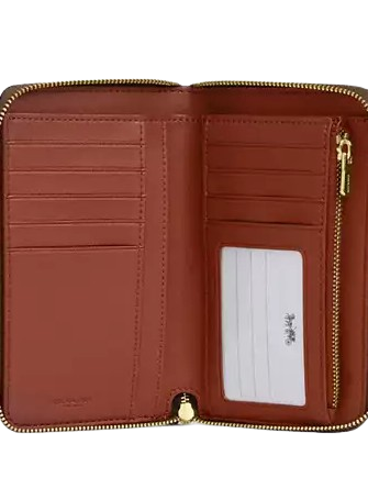 Coach Medium Id Zip Wallet In Signature Canvas With Varsity Stripe Tan
