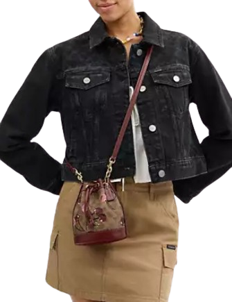 Coach Mini Bucket Bag In Signature Canvas With Cherry Print Tan