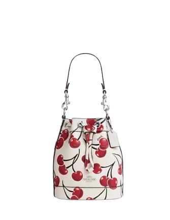 Coach Mini Bucket Bag With Cherry Print Chalk