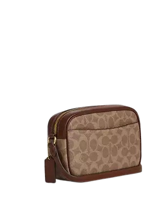 Coach Mini Pouch Leather Brown Signature Pattern 13.5cm x