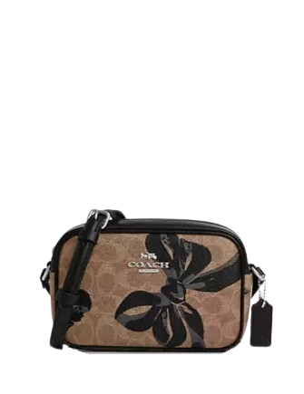 Coach Mini Jamie Camera Bag In Signature Canvas With Bow Print Tan Black
