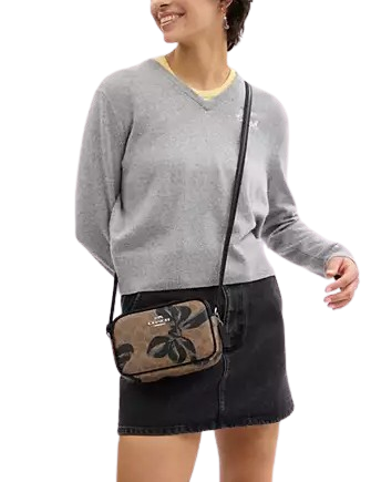 Coach Mini Jamie Camera Bag In Signature Canvas With Bow Print Tan Black