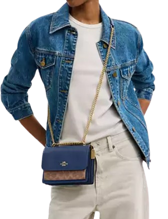 Coach Mini Klare Crossbody Bag In Signature Canvas Deep Blue Tan