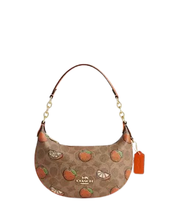 Coach Mini Payton Bag In Signature Canvas With Orange Print Tan