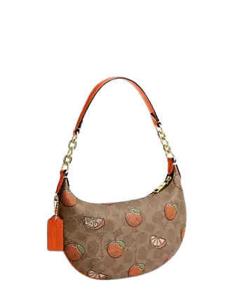 Coach Mini Payton Bag In Signature Canvas With Orange Print Tan