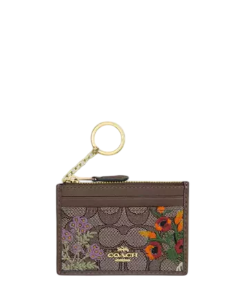 Coach Mini Skinny Id Case In Signature Jacquard With Floral