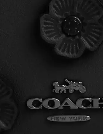 Coach Mini Skinny Id Case With Floral Applique Black