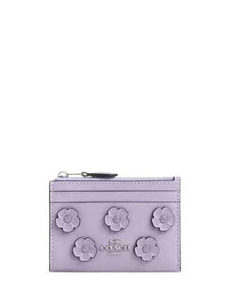Coach Mini Skinny Id Case With Floral Applique Lilac