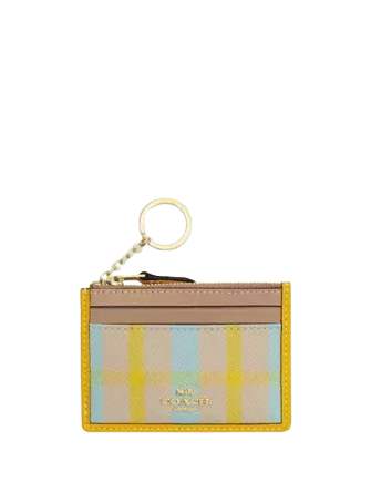 Coach Mini Skinny Id Case With Plaid Print Bright Maize