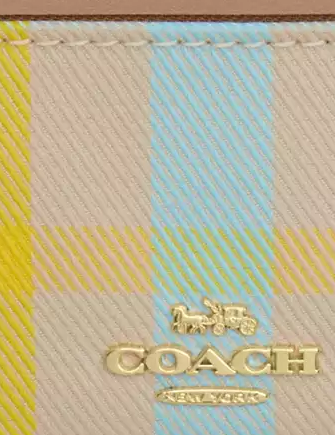 Coach Mini Skinny Id Case With Plaid Print Bright Maize