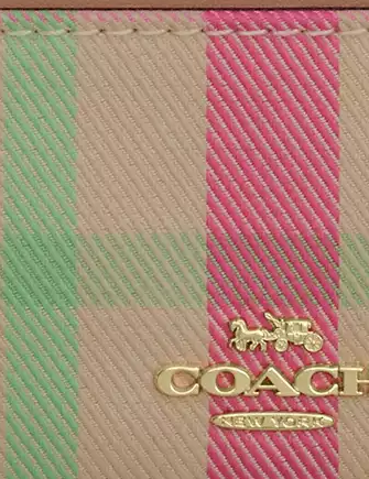 Coach Mini Skinny Id Case With Plaid Print Pink