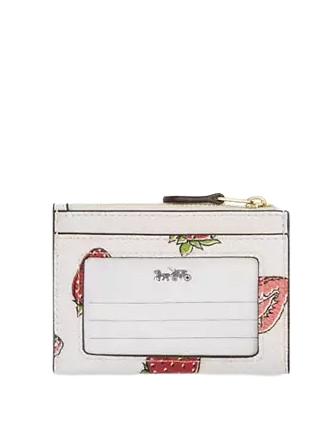 Coach Mini Skinny Id Case With Strawberry Print Chalk