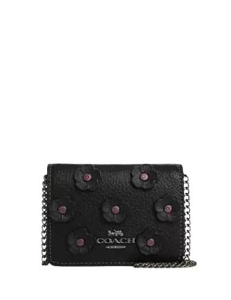 Coach Mini Wallet On A Chain With Floral Applique