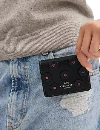 Coach Mini Wallet On A Chain With Floral Applique
