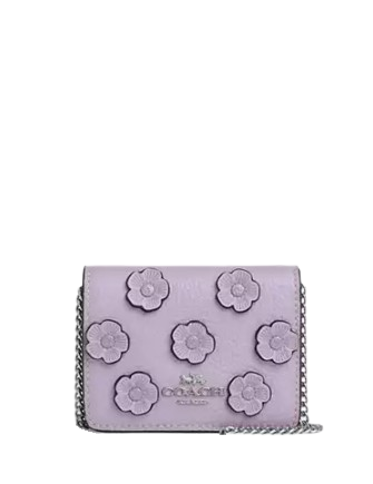 Coach Mini Wallet On A Chain With Floral Applique Lilac