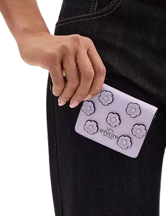Coach Mini Wallet On A Chain With Floral Applique Lilac
