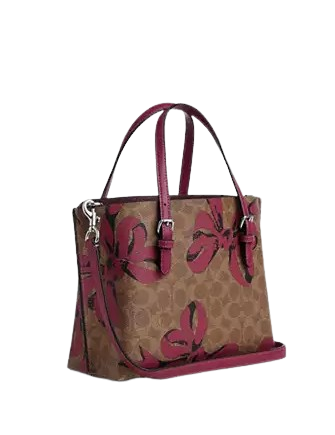 Coach Mollie Tote Bag 25 In Signature Canvas With Bow Print Tan Pink