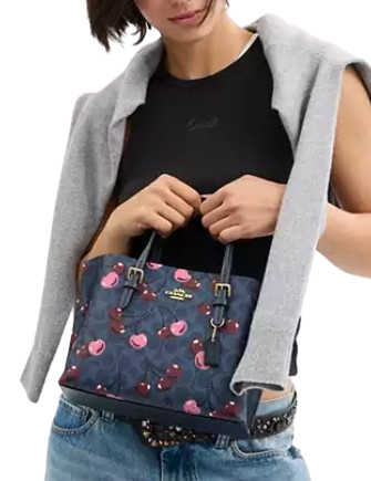 Coach Mollie Tote Bag 25 In Signature Canvas With Cherry Print Denim