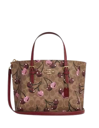Coach Mollie Tote Bag 25 In Signature Canvas With Cherry Print Tan