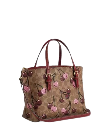 Coach Mollie Tote Bag 25 In Signature Canvas With Cherry Print Tan