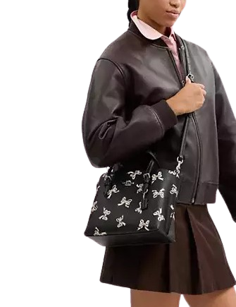 Coach Mollie Tote Bag 25 With Bow Print Black