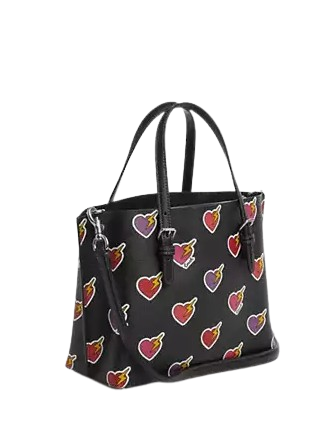 Coach Mollie Tote Bag 25 With Heart Bolt Print Black