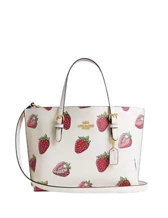 Coach Mollie Tote Bag 25 With Strawberry Print Chalk