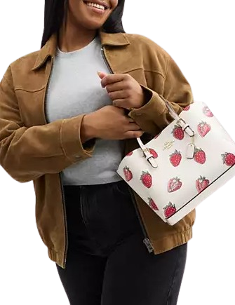 Coach Mollie Tote Bag 25 With Strawberry Print Chalk