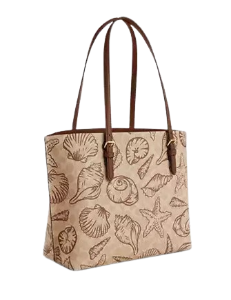 Coach Mollie Tote Bag In Signature Canvas With Shell Print Sand